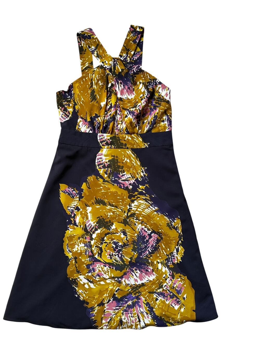 The Limited Floral Halter Dress Size 8 Fit Flare Navy Gold Cocktail Party Dress